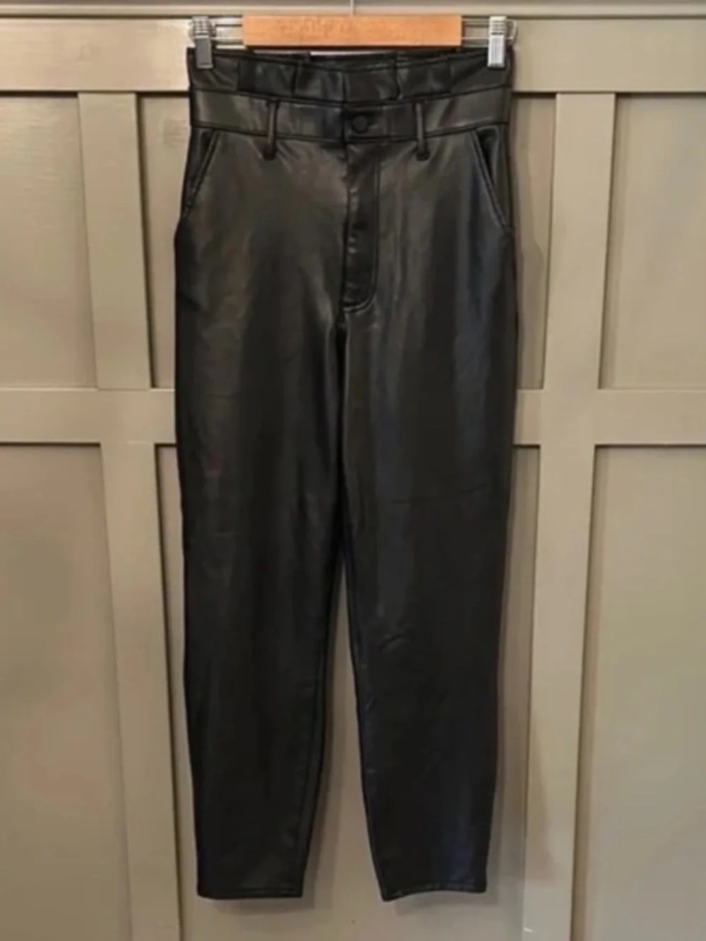 Abercrombie and Fitch Faux Leather Pants Paperbag High Waist Straight Leg Small